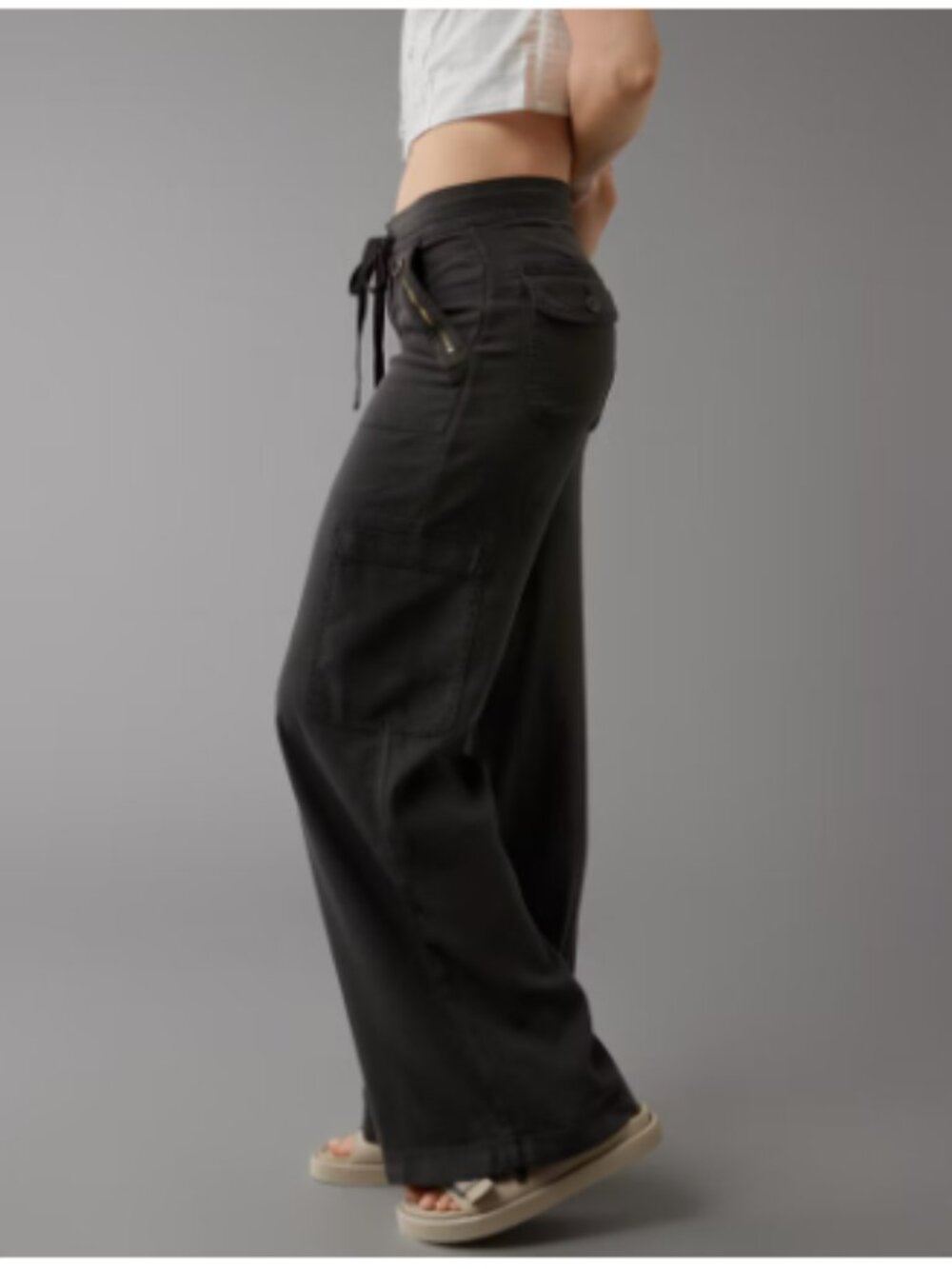 American Eagle Dreamy Drape Wide Leg Pants 14 R NWT Grey